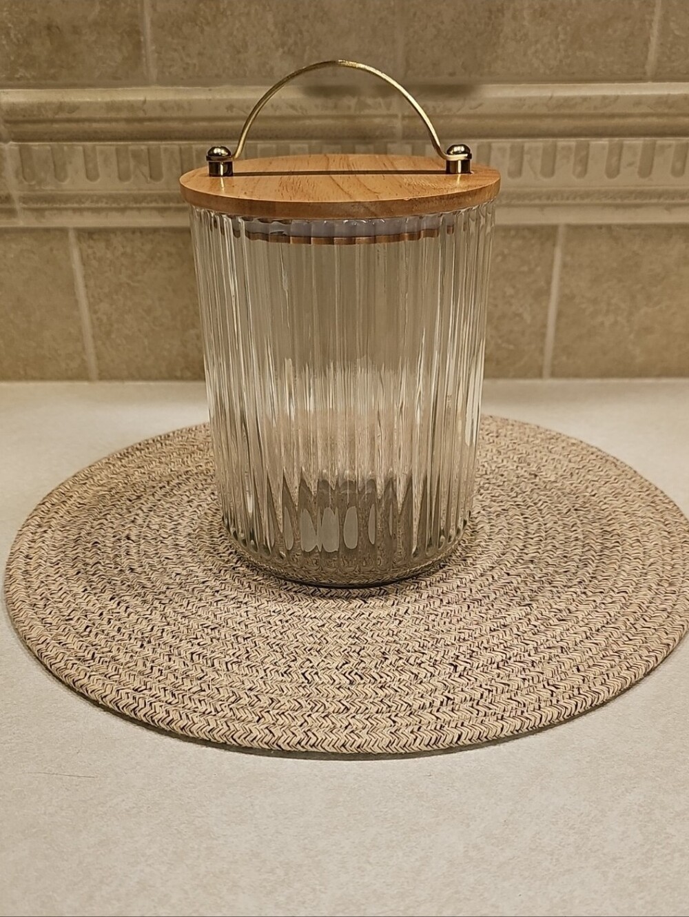 Hearth And Hand Fluted Glass 53oz. Storage Canister with Wooden Lid
